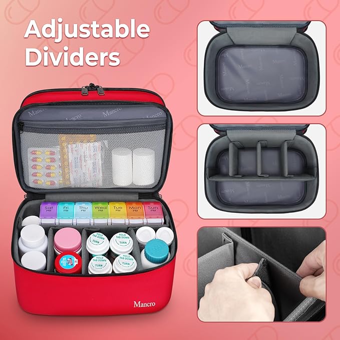 Mancro Dual Layers Medicine Organizer Bag, Pill Bottle Organizer Storage with Lockable Zipper, Medication Travel Bag for Pill