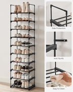 SONGMICS Shoe Rack, 10-Tier Shoe Organizer, Metal Storage Shelf, Upright or Upside Down, for 11-22 Pairs, for Entryway, 11.8 