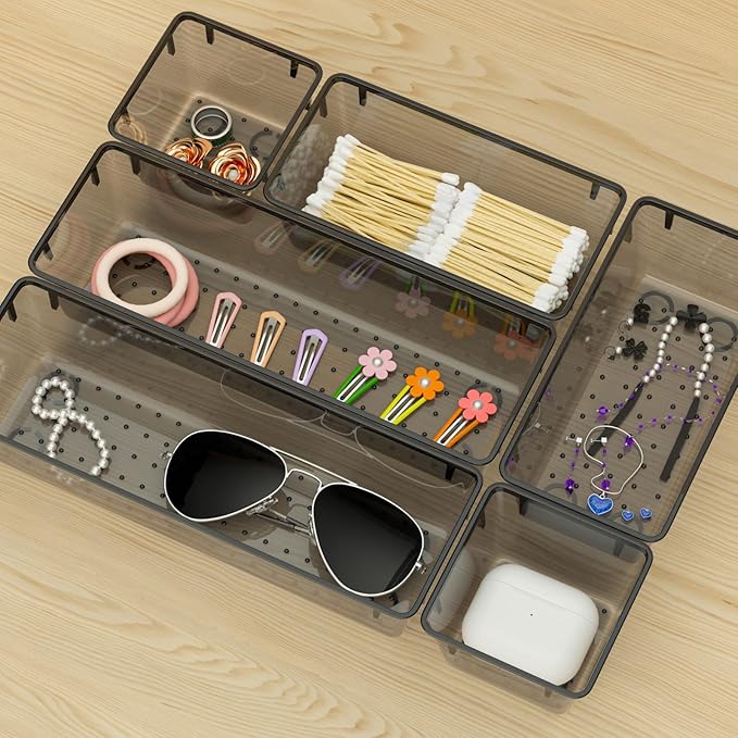 WOWBOX 12 Pack Clear Drawer Organizer Set, Acrylic Drawer Storage Trays, Storage Bins for Makeup, Cosmetics, Jewelries, Utens