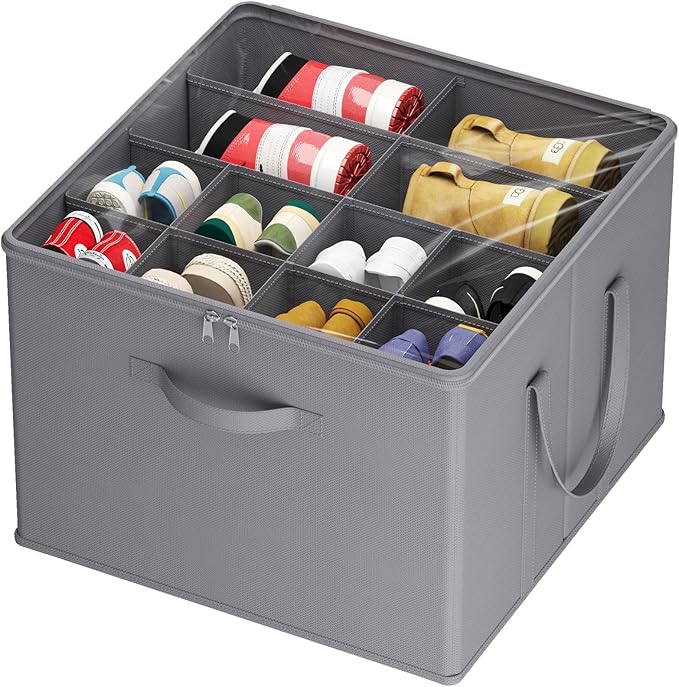 Lifewit Shoe Storage Organizer for Closet, Fabric Large Shoe Box Storage Containers with Clear Cover, Foldable Bins for Boots