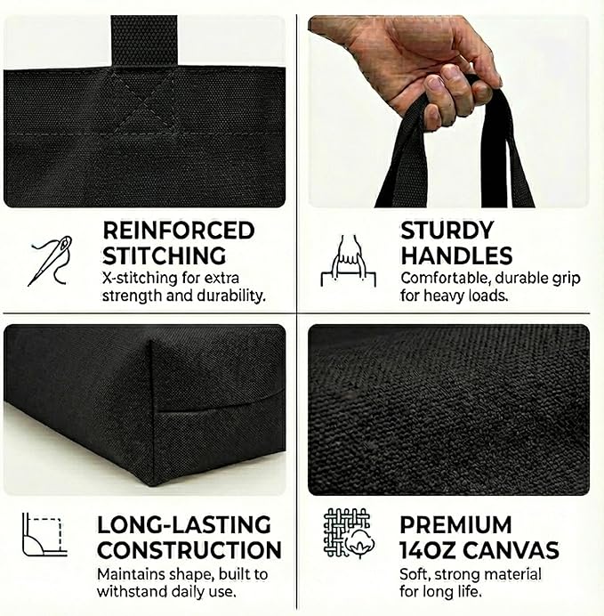 Extra Large Canvas Tote Bag - Big Reusable Grocery Shopping Heavy Duty Foldable