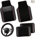NBTEPEM Microfiber Steering Wheel Cover and Waterproof Car Floor Mats, Universal Fit Most Truck, SUV, Cars, 14.5-15inch Sporty Steering Wheel Covers with Anti-Slip Lining (Black with Pink line)