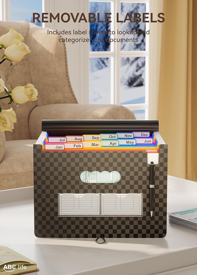 ABC life 12-Pocket Accordion File Organizer, Expandable File Folder with Colorful A-Z Tabs, Portable Bill & Receipt Organizer