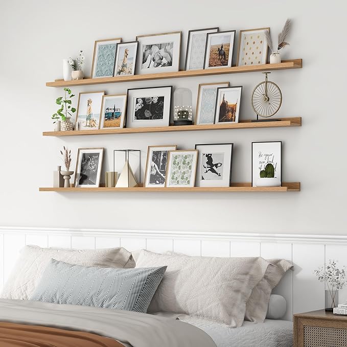 Axeman 72 Inch Floating Shelves | Oak Picture Ledge Shelf Set of 3 | Rustic Wood Wall Shelves with Lip | 72" Oak Picture Shel