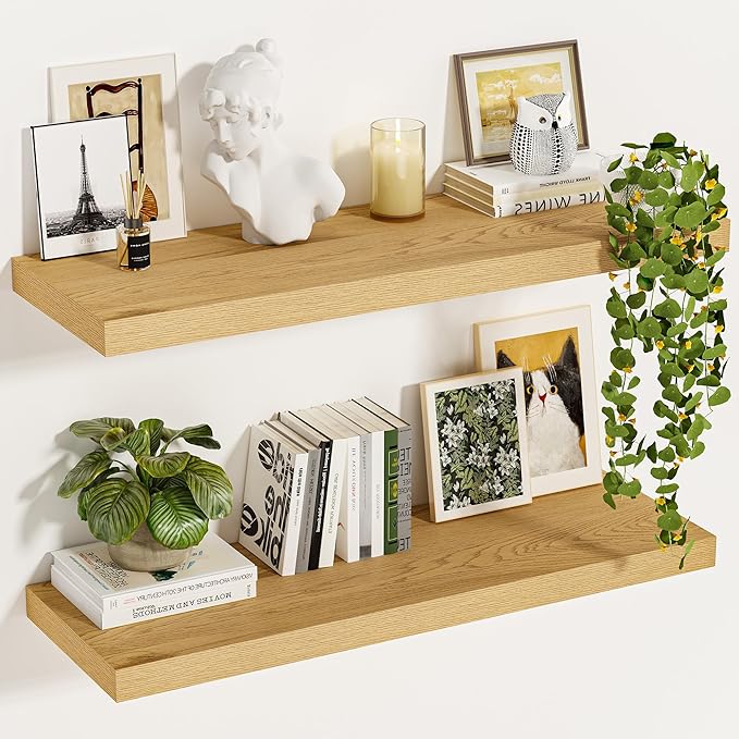 Vivelove 12 Inch Deep Floating Shelves 24 inch Long, Thick Wall Shelves with Invisible Brackets, for Bedroom Bathroom Living 