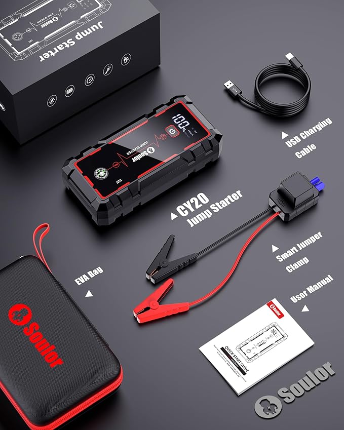 Jump Starter, 5000A Car Battery Jumper Starter Portable, Jump Box Battery Booster with 3 Modes Flashlight, Jumper Cables