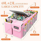 HOTOR Trunk Organizer, Sturdy Foldable with Cooler for Car & SUV, 3 Compartments, Pink, 30.90”×12.60”×10.63”