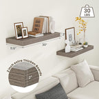 30 Inch Floating Shelves | 12 Inch Deep Grey Floating Shelves Set of 2 | 30" W x 12" D Rustic Wood Shelves for Wall | Deep Gr
