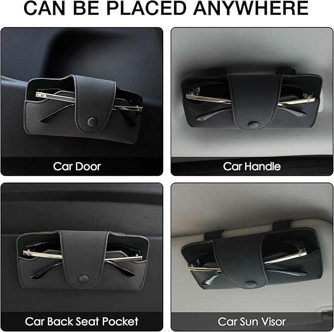 Car Sunglasses Holder for Car Visor Vegan Leather Auto Eyeglass Case with Clip Automotive Interior Visor Accessories