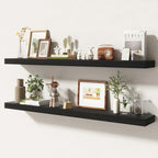 48 Inch Floating Shelves | 6.5 Inch Deep Black Floating Shelves Set of 2 | 48" W x 6.5" D Rustic Black Wood Wall Shelves with