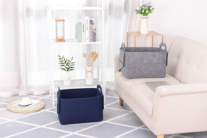 Minoisome Storage Basket Felt Storage Bin Collapsible& Convenient Box Organizer with Carry Handles for Office Bedroom Closet 