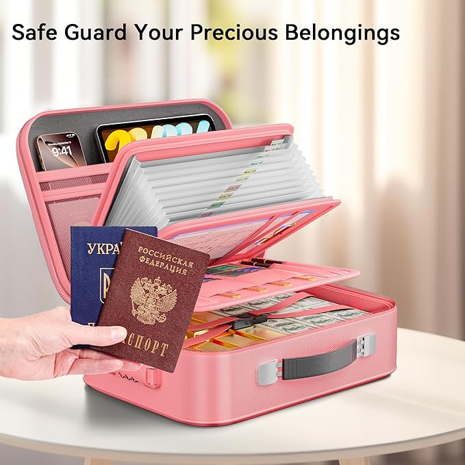 Fireproof Document Box, Hard Case Fireproof Box with Lock, Portable Hard-Shell Fireproof Water Resistant Document Safe for Im