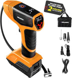 EMSON Bullseye Pro ASON TV Digital Tire Inflator Automatic 150 PSI w/Gauge Display Screen & Pre-set Pressure in KPA,PSI,BAR,Kg/cm,Built-in LED Lights,Rechargeable,Air Compressor,Car Tire Pump,Orange
