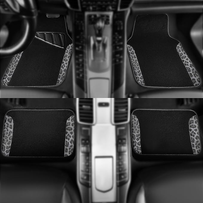 CAR PASS Waterproof Universal Car Floor Mats, Leopard Print Car Mats Fit for SUV,Vans,sedans, Trucks,Set of 4pcs Car Carpet w
