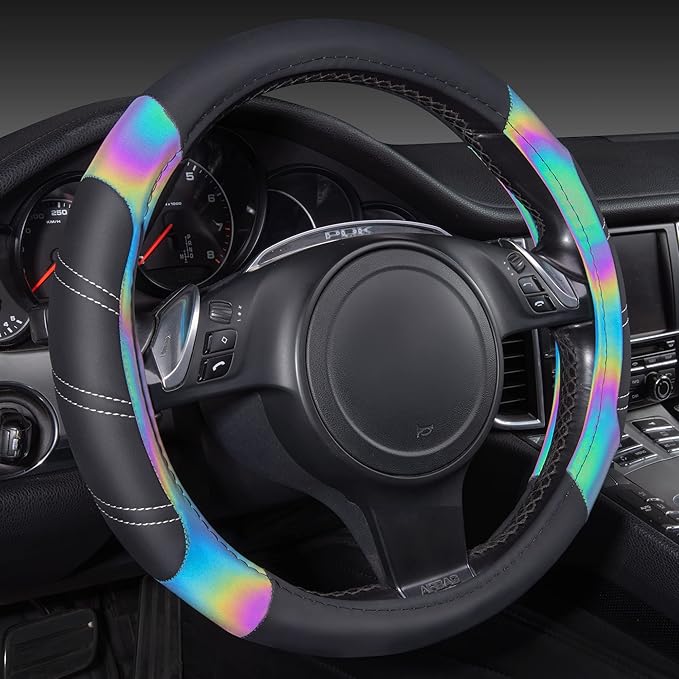 CAR PASS Line Rider Microfiber Leather Sporty 14.5-15 inch Steering Wheel Cover Universal Fits for 95% Truck,SUV,Cars, Anti-S