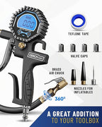 Digital Tire Pressure Gauge with Inflator (3-200 PSI), Heavy Duty Air Chuck and Compressor Accessories with Swivel Air Chuck, Longer Hose, Large Display (0.1 Res)