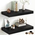 Fun Memories 12 Inch Deep Black Floating Shelf, 24 x 12 Rustic Wood Wall Shelf for Books, 2" Thick Deep Floating Shelf for St
