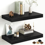 Fun Memories 12 Inch Deep Black Floating Shelf, 24 x 12 Rustic Wood Wall Shelf for Books, 2" Thick Deep Floating Shelf for St