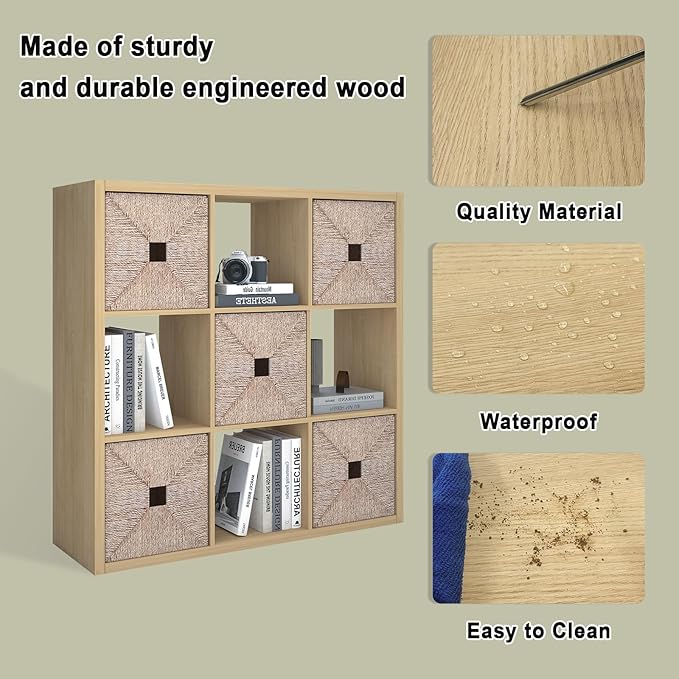 CTESNE【2026 Wooden Thick Frame 9 Cube Storage Organizer Shelf with Anti-Tipping Kits + Reversible Open Back Bookcase, Horizon
