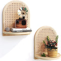 Rattan Shelf Set of 2, 7''Natural Rattan Shelf with Wicker Decor, Boho Wall Decor Small Floating Shelf for Plant Figurines Di