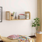 24 Inch Rattan Wall Shelf, Wooden Hanging Bookshelf Storage, Natural Cute Nursery Shelves Wall Mounted, Boho Decorative Float