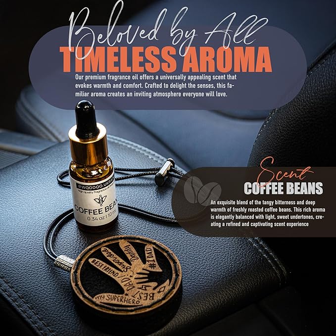 Handmade Wood Car Air Freshener — Father’s Hands Designed Refillable Essential Oil Diffuser — Long Lasting Coffee Beans Fragr