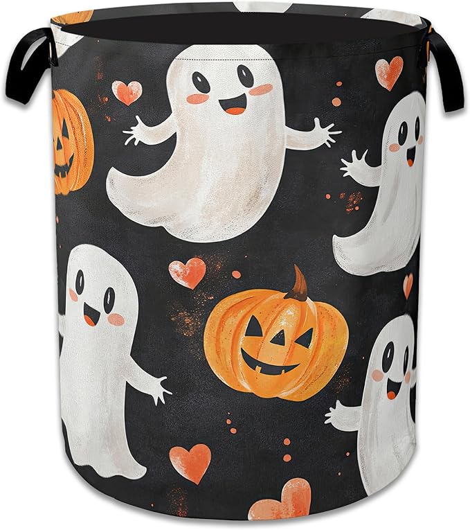 Halloween Ghost Pumpkin Laundry Basket Collapsible Laundry Hamper Clothes Toy Storage Bin for Bathroom Bedroom Room Decor 16"
