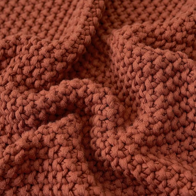 Longhui bedding Chunky Cable Knit Throw Blanket Lightweight Rust 100% Organic Cotton Blanket for Sofa Couch Bed Baby Nursery,