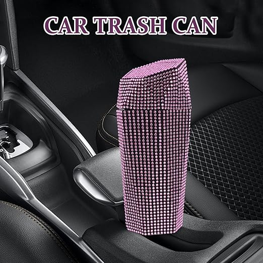 iplusmile Car Trash can Rhinestone Inlaid Multi-Compartment Auto Garbage Bin 7.87 Inch Compact Vehicle Trash can for Car Cup Holder and Office Use
