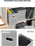 Oterri Hanging Filing File Box with Mesh Pocket, File Organizer Box with Lid, Collapsible Document Organizer Box for Letter S