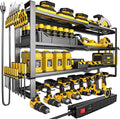 MOOMSINE Large Power Tool Organizer Wall Mount with Charging Station, 400lbs Metal Storage Rack with 8 Cordless Drill Holder,