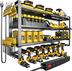 MOOMSINE Large Power Tool Organizer Wall Mount with Charging Station, 400lbs Metal Storage Rack with 8 Cordless Drill Holder,
