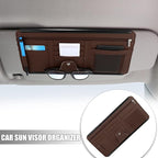X AUTOHAUX PU Leather Car Sun Visor Organizer Glasses Holder Auto Accessories Pocket Organizer with Panel Back Brown