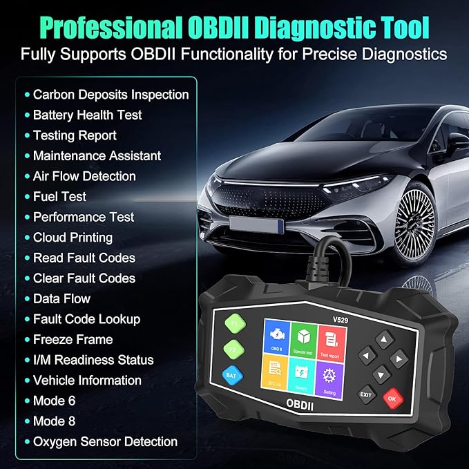 OBD2 Scanner Diagnostic Tool, Professional Automotive Scanner with Battery Test, Check Engine Light Code Reader, Data Stream,