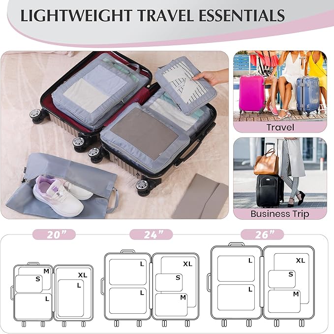 Ultralight Compression Packing Cubes for Suitcases Carry on，Compressible Mesh Packing Cubes for Travel Women Travel Essential