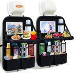 2PCS Backseat Car Organizer with Foldable Tray-11+2 Pockets Car Organizer and Storage,Car Seat Back Protector Road Trip Essentials Storage Caddy/Stuff for Cars/Truck/SUV Christmas Gifts