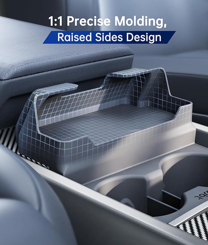 for Tesla Cup Holder Insert, 2-in-1 for Model Y Juniper(2025/2026)& Model 3 Highland(2024/2025) with Storage Compartment - Gr