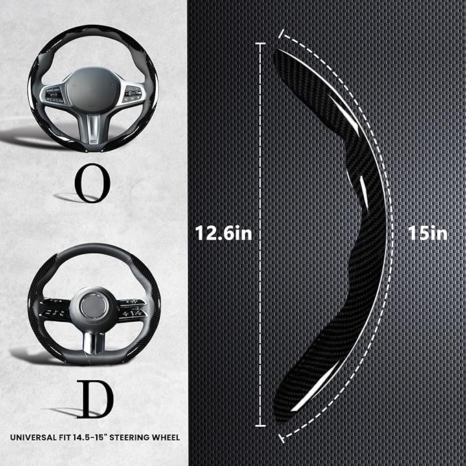 Car Steering Wheel Cover, 3 Piece Bright Carbon Fiber Steering Wheel Covers, Non-Slip Steering Wheel Cover Protector, Great Grip, Universal Car Accessories Decoration for 14.5-15 inch (Black)
