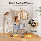 HOKEEPER Clothing Rack Heavy Duty Clothes Rack for Hanging Clothes Load 625LBS Extendable Double Rod Clothes Rack, Adjustable