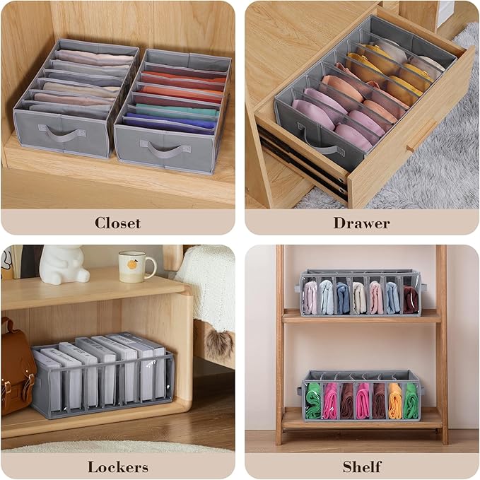 Zilink Upgraded Underwear Drawer Organizer with Support Board, Clear Drawer, 7 Grids Divider, Sock Organizer for Closet, Nurs