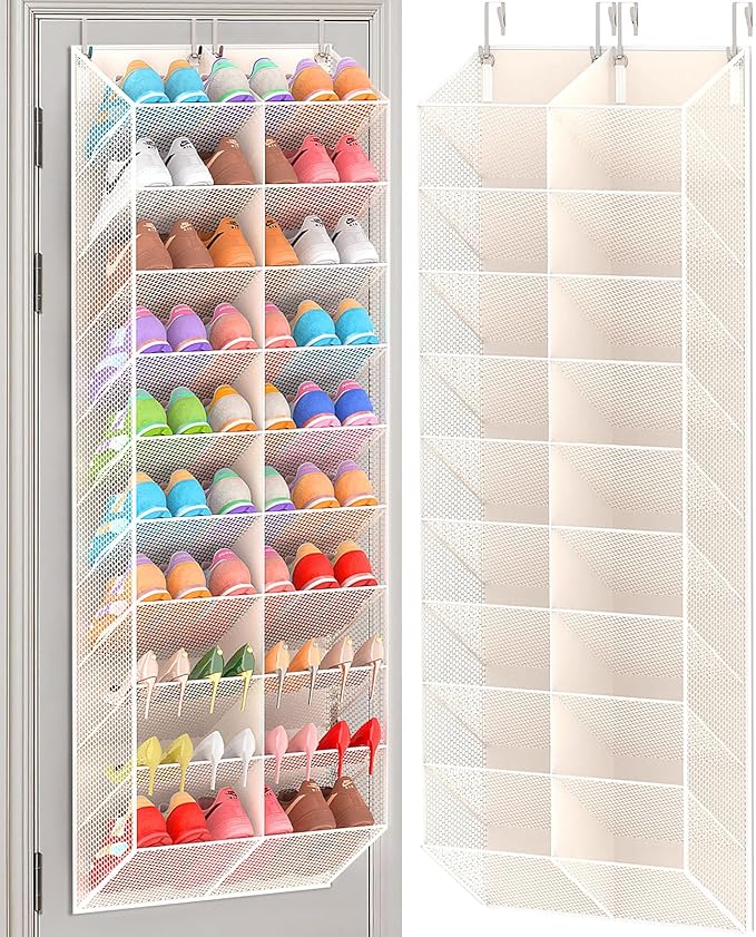 20-30 Pairs Over the Door Shoe Organizer, Breathable Mesh Pocket Hanging Shoe Storage for Closet, 10-Tier Door Shoes Rack, Ha