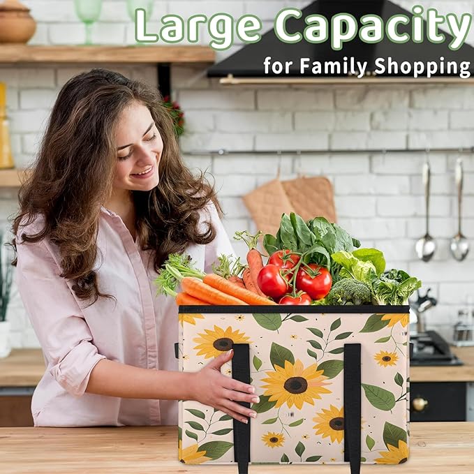 Reusable Grocery Bag, Foldable Large Shopping Tote Bag for Groceries Kitchen Picnic Car Trunk