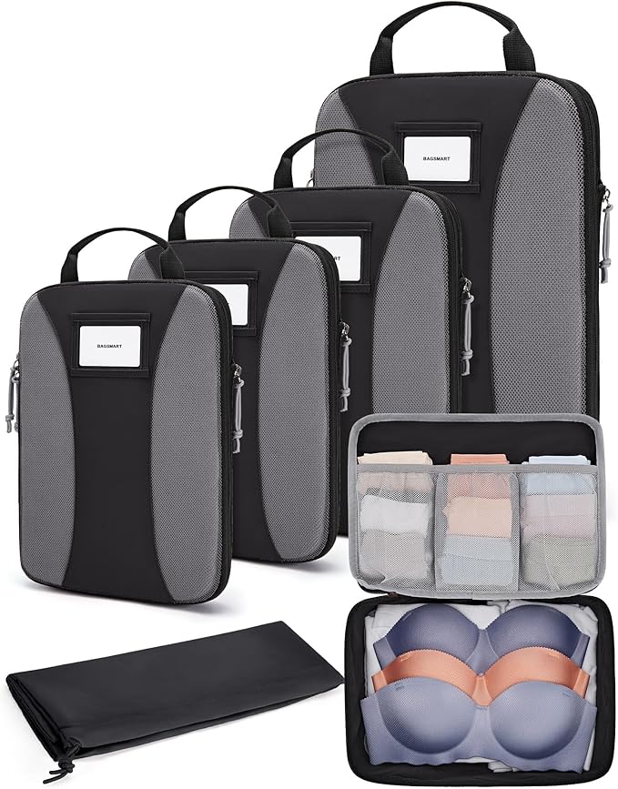 BAGSMART Compression Packing Cubes, 6 PCS Packing Cubes for Suitcases, Travel Bags Organizer for Luggage, Lightweight Packing
