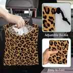Brown Leopard Car Garbage Bag,Camouflage Waterproof Small Car Trash Bag Hanging Back of Seat,Drawstring Hanging Car Trash Bag with Adjustable Buckle for Car Accessories