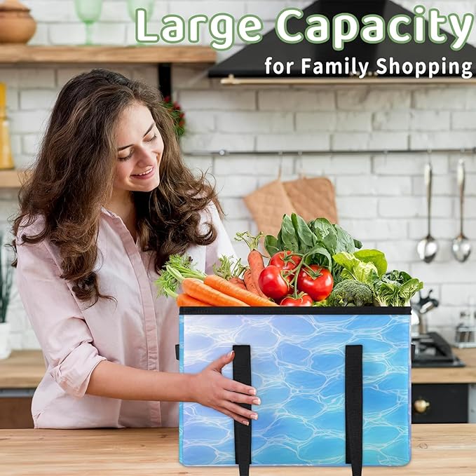 Reusable Grocery Bags Heavy Duty Shopping Bags Foldable Large Tote Bags with Long Handles & Hard Bottom