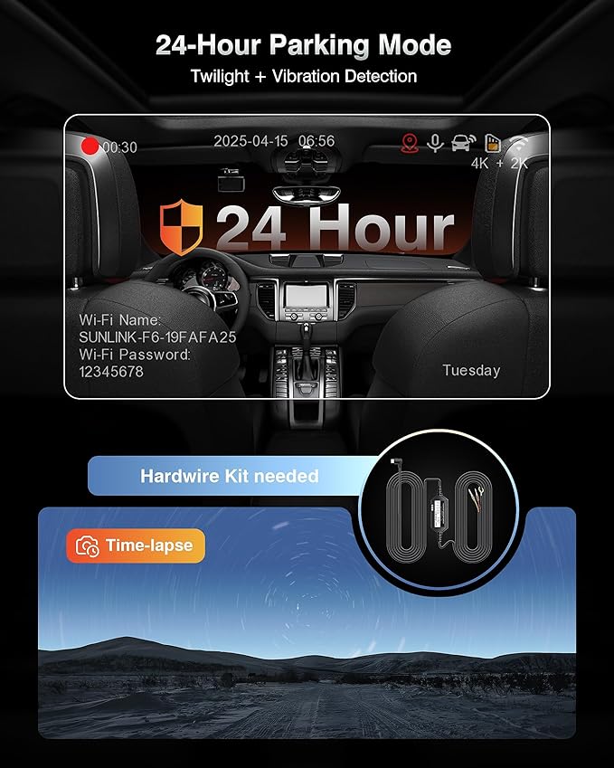 4K+2K Dash Cam Front and Rear, Dash Camera for Cars 2 Channel, 64GB Card Included, 5.8G/2.4G Dual WiFi, Built-in GPS, Night V
