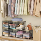 3PCS Stackable Closet Organizers and Storage, Shelves with Wood Top Extra Storage, Clothes Organizer Basket, Bin, or Tube for