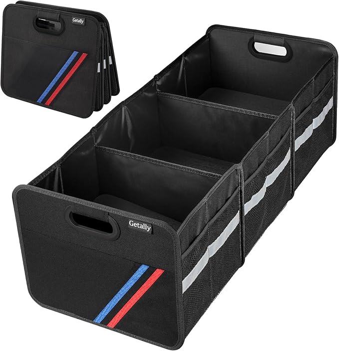 Trunk Organizer for Car, Collapsible Trunk Organizer with Multi Pockets, 3 Compartments Storage Organizer for Car SUV, Truck, S