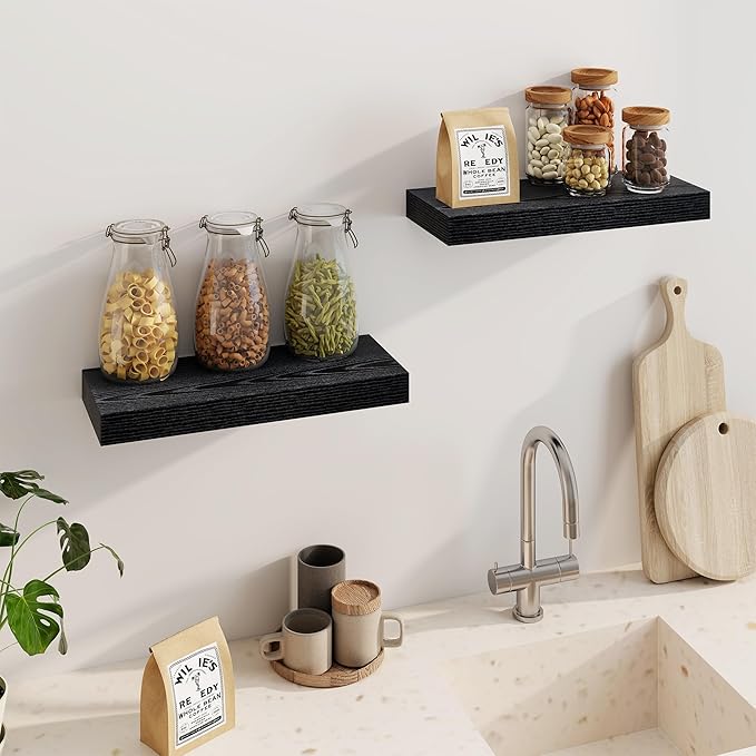 Fun Memories Floating Shelves for Wall, 20Inch Floating Shelves Set of 2, Hanging Shelf with Invisible Brackets, Wood Shelves