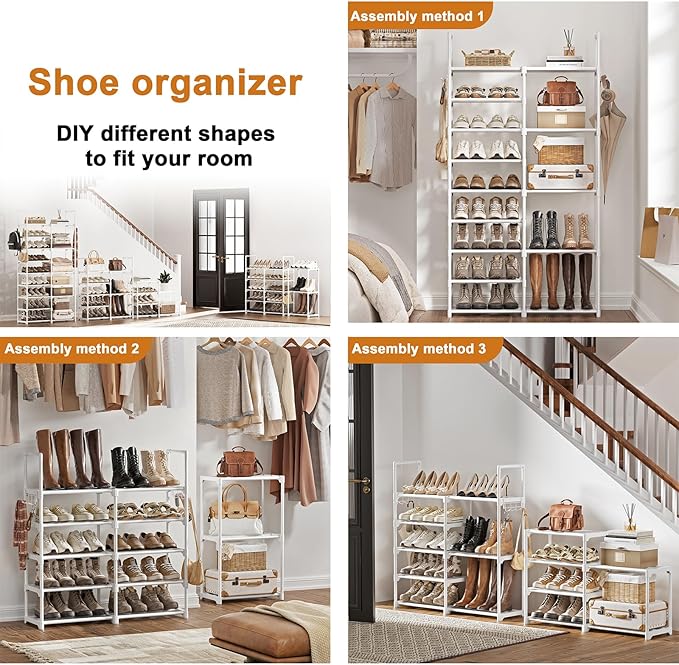 WOWLIVE 9 Tiers White Shoe Rack for Closet Shoe Rack Storage Organizer for Entryway 30-35 Pairs Stackable Shoe Shelf for Fron